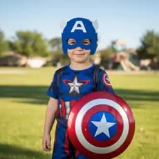 Fantasia Menino Infantil Do Capitão América Curta Com Mascara De E.V.A e Escudo