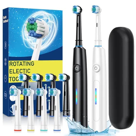 Escova De Dentes Elétrica Rotativa Para Adultos Com 4 Cabeças De Substituição , Limpeza Profunda De 5 Modos E Temporizad