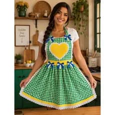 Avental Junino Feminino Adulto Tamanho unico verde amarelo azul Copa do mundo Brasil