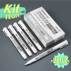 Canetas de Destaque Brancas 12pçs/Pacote - Marcadores de Arte Cabeça Redonda 1mm - Desenho Criativo, Escola, Reparos