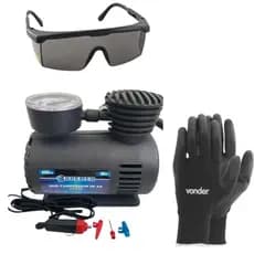 Mini Compressor de Ar 12V Bremen Portátil 250 PSI com Manômetro e Luva e Óculos de Proteção