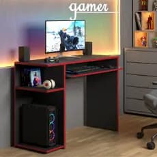 Mesa Para Computador  Com Três Prateleira Escrivaninha Gamer - JM3 Móveis