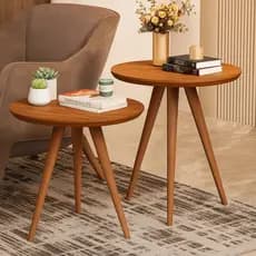 Conjunto de Duas Mesa de Canto e Apoio Pé Palito Redonda Decorativa Retro Star - JM3 Móveis