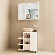 Kit com 1 Armário Gabinete para Banheiro Classic e 1 Espelheira Genova - JM3 Móveis