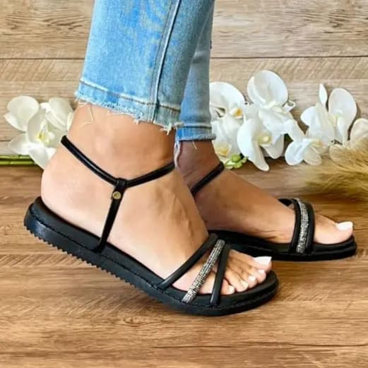 Rasteirinha Glitter Strass Luxo Sandália Plana Preta Branca Nude Rasteira Feminina Sandália Confort