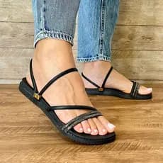 Sandália Plana Feminina Strass Brilho Rasteirinha Papete Birken Super Confortável Anatomica Leve