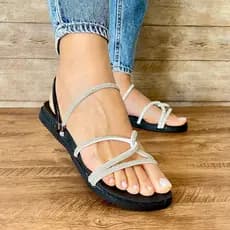 Rasteirinha Strass Papete Flexivel Brilho Sandália Feminina Plana Super Leve Confortável Rasteira