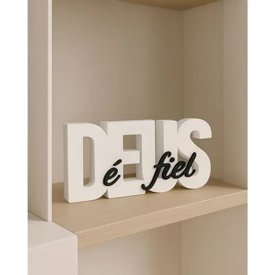 Placa Decorativa Deus é Fiel – Impressão 3D com Mensagem de Fé bíblico decoração mesa sala quarto