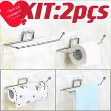 Suporte Porta Papel kit:2pçs Toalha Adesivo Parede Cozinha e Banheiro (não Fura)
