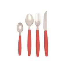 Faqueiro Inox + Plastico Jogo De Talheres Porta Talher Com 25 Peças Vermelho