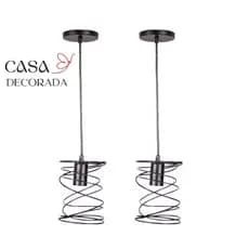 Kit 2 Lustre Pendente Aramado Mola Ferro Preto Pendente