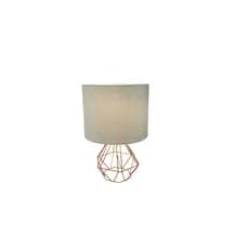 Abajur Diamante Cobre De Mesa Luminária Aramado Com Cúpula Cilíndrica Tecido Linho