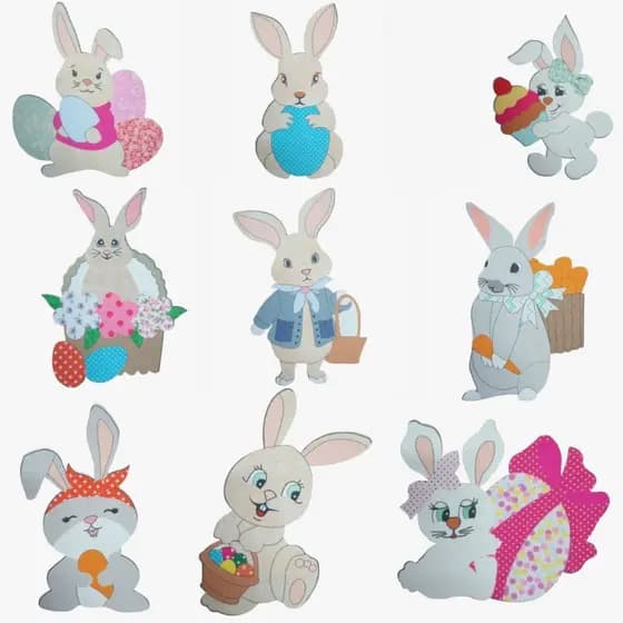 Apliques de Páscoa Patchwork Para Bordar Pano Coelhos Cenouras Artesanato Customização - 60 unidades