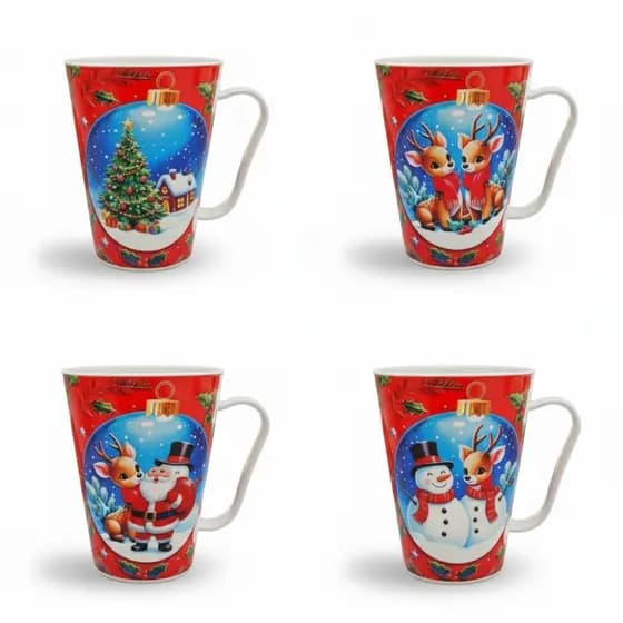 Conjunto 12 Canecas Plásticas Natalinas 430ml Caneca Tulipa Feliz Natal Decoração