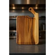 Tábua de Corte em Madeira Teca 33x18cm com Cabo Curvo Resistente Gourmet