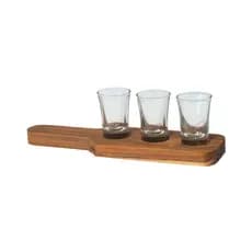 Régua de Servir Bebidas Madeira Teca com Copo de Vidro