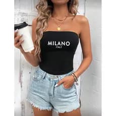 Top tube Feminino Estampa Itália Milão cropped preto básico estilo blogueira liso