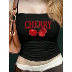 Blusa tomara que caia cereja Top tube feminino estampa cherry estiloso blogueira