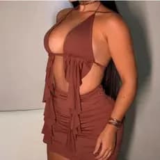 Conjunto Feminino Country Babado Marrom Conjunto Kit Feminino Saia e Cropped Decotado Boho Chic Saia Curta Cropped babad