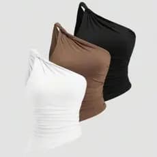 Kit Com 3 Blusas Assimetrica Mula Manca Com Torção Elegante Para Festa e Casamento Blusas Tons Terrosos Ajustada
