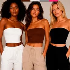 Kit 3 Cropped Top Tube Tomara Que Caia Básico Feminino Faixa Comprido Suplex