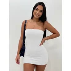 Vestido Branco Tubinho Tomara Que Caia Justo Modelagem Ajustada Look de Gringa Aesthetic