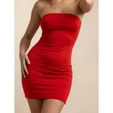 Mini Vestido Tubinho Vermelho Justinho Tomara Que Caia Estilo Gringa Peça Coringa Confortável Verão e Festas Modelagem