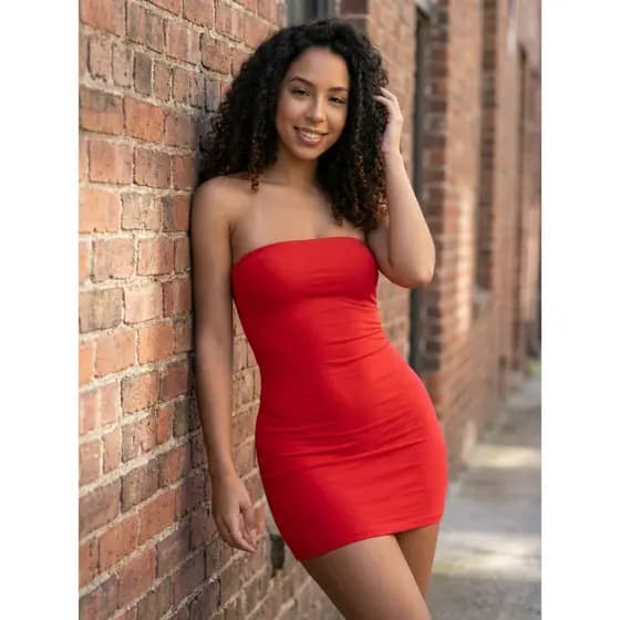 Vestido Feminino Vermelho Justo Tomara Que Caia Look Casual Chic Noite Ajuste Slim Luxo Minimalista
