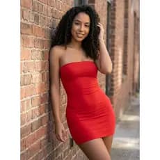 Vestido Feminino Vermelho Justo Tomara Que Caia Look Casual Chic Noite Ajuste Slim Luxo Minimalista