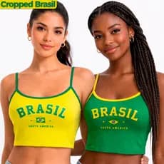 Blusinha Cropped Feminino Brasil Amarelo Verde Copa do Mundo Alça Fina Regata Verão Estilosa