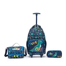 Kit Escolar Mochila Lancheira Estojo Rodinha Dinossauro Infantil Verde