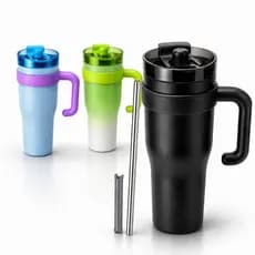 Copo Térmico MS-703D 1200ml Dupla Camada Aço Inox Grande Com Canudo, Elevação de Canudo e Tampa