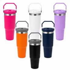 Copo de Viagem Portátil 900ml MS983 de Parede Dupla Isolado a Vácuo com Alça e Canudo