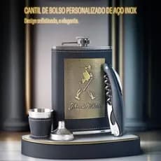 Kit Cantil Whisky Porta Bebida 9oz 270ml - Funil - Copo - Abridor de Vinho