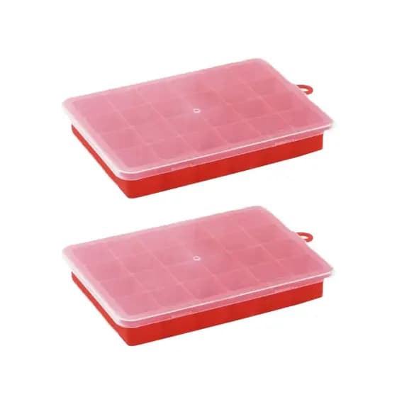 Kit 2 Formas De Gelo De Silicone 24 Cubos Com Tampa 20cm