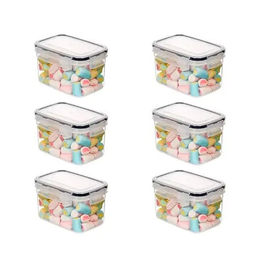 Kit 6 Potes Herméticos Mantimentos Armario Plástico Porta Alimentos Livre BPA Organizador Condimentos Conserva Geladeira