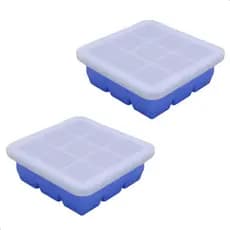 Kit 2 Formas de Silicone Para Gelo Quadrada 9 Cubos Para Cozinha Com Tampa Utensílio de Casa