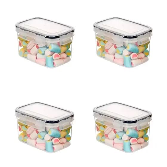 Kit 4 Potes Herméticos Mantimentos Conserva Alimentos Porta Condimentos Geladeira Armario Grãos Feijão Arroz Macarrão