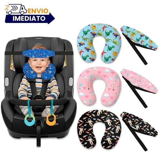 Kit Almofada de pescoço com Faixa Apoio Suporte Cabeça de Bebê Cadeirinha Carro