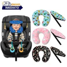 Kit Almofada de pescoço com Faixa Apoio Suporte Cabeça de Bebê Cadeirinha Carro