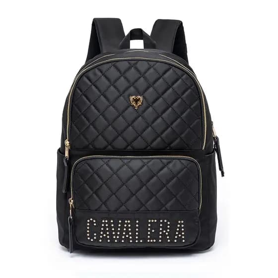 Mochila Cavalera Logo Escolar Passeio Preta Reforçada Matelassê