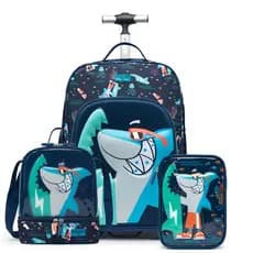 Kit Escolar Mochila Unicórnio Tubarão Escolar Infantil Carrinho Rodinha