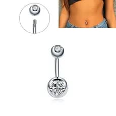 Lindo Piercing Umbigo Prateado Aço Inox Pedras Strass Haste 8mm