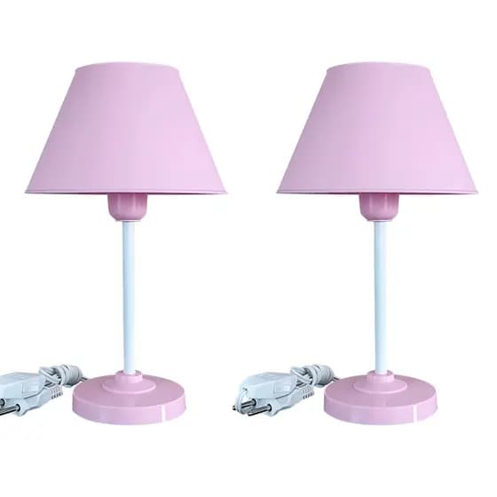 Par de Abajur Infantil Lume Slim Rosa – Luminária para Quarto de Bebê