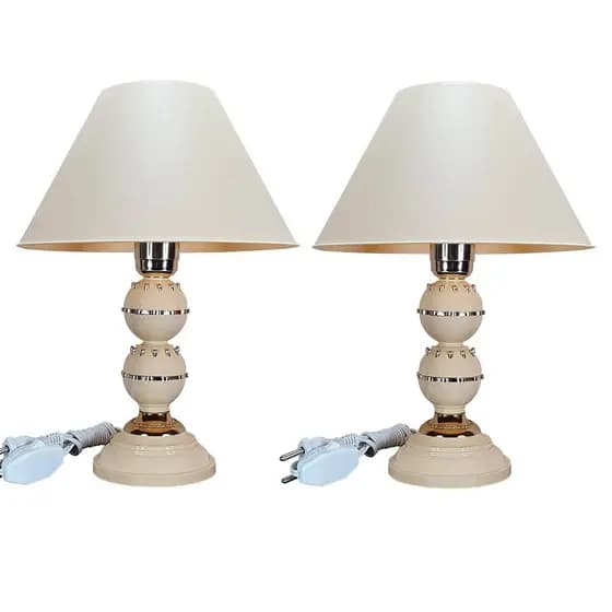 Par Abajur Bege Dourado Clássico Quarto Sala Bivolt Luz