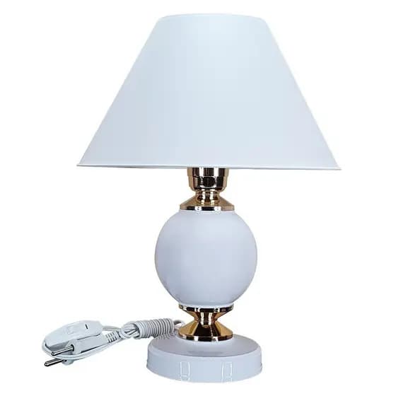 Abajur Branco de Mesa Esfera Detalhe Dourado Clássico Moderno Luminária Quarto Sala Bivolt E27