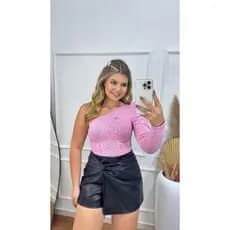 Blusa Cropped Feminino Tricot Modal Um Ombro Só Nula Manga Longa Princesa Mula Manca Elegante
