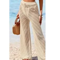 Calça Pantalona Saída de Praia Tricot Feminina | Moda Praia Verão 2025