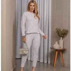 Conjunto Feminino Tricot Mousse Calça Jogger E Blusa Manga Longa Gola Redonda Inverno Aerolook