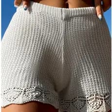 Short Saída de Praia Feminino Moda Verão Tricot Fang Cos Alto -Tendencia